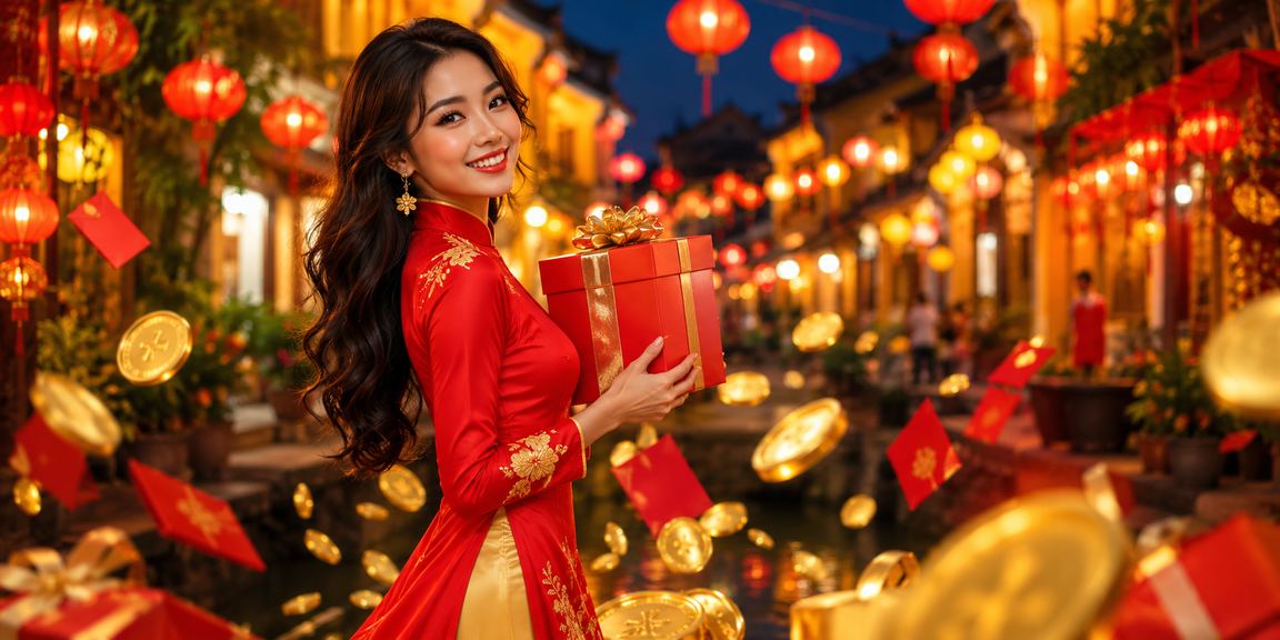 Phong bì đỏ may mắn và đèn lồng Hội An trong dịp lễ hội